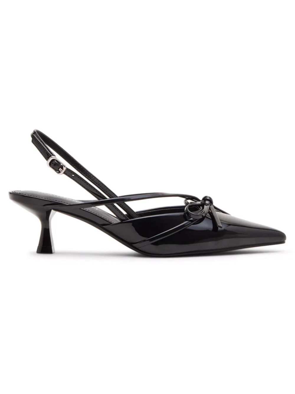Madden Girl Black Patent Pointed Slingback Kitten Heel